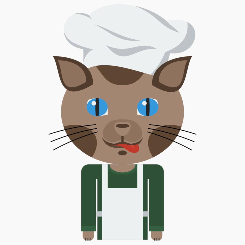 Editable Vector of Chef Cat Character in Flat Cartoon Style for Children Book Illustration About Profession Concept