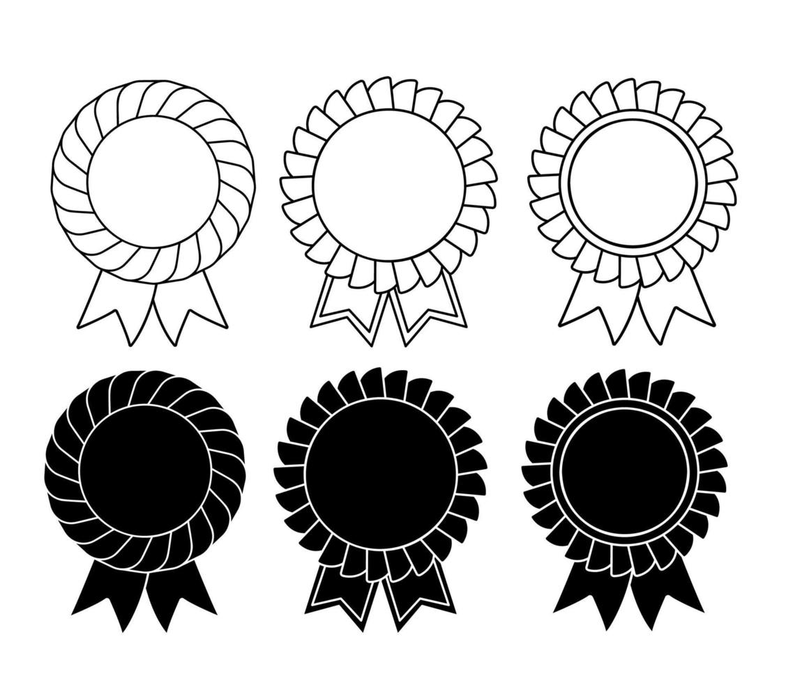 Set of line and filled medals icon . Blank template for decor. Vector illustration isolated on white background.