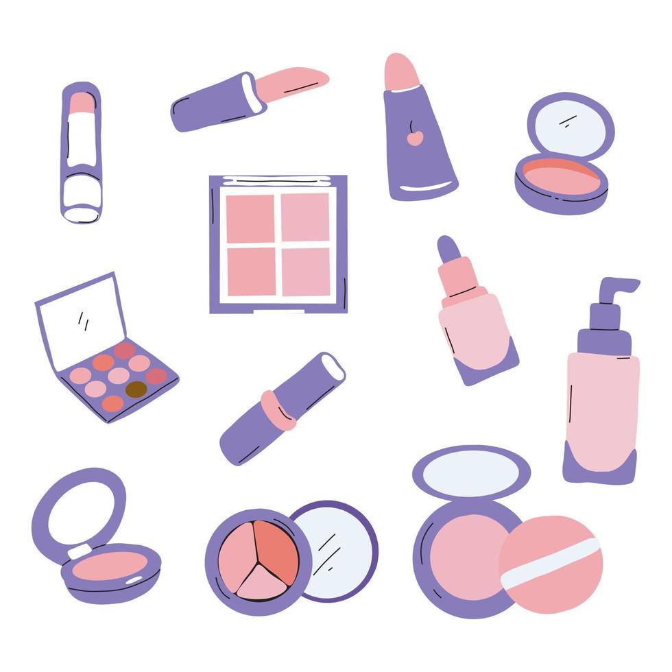 Makeup collection flat hand-drawn illustration vector