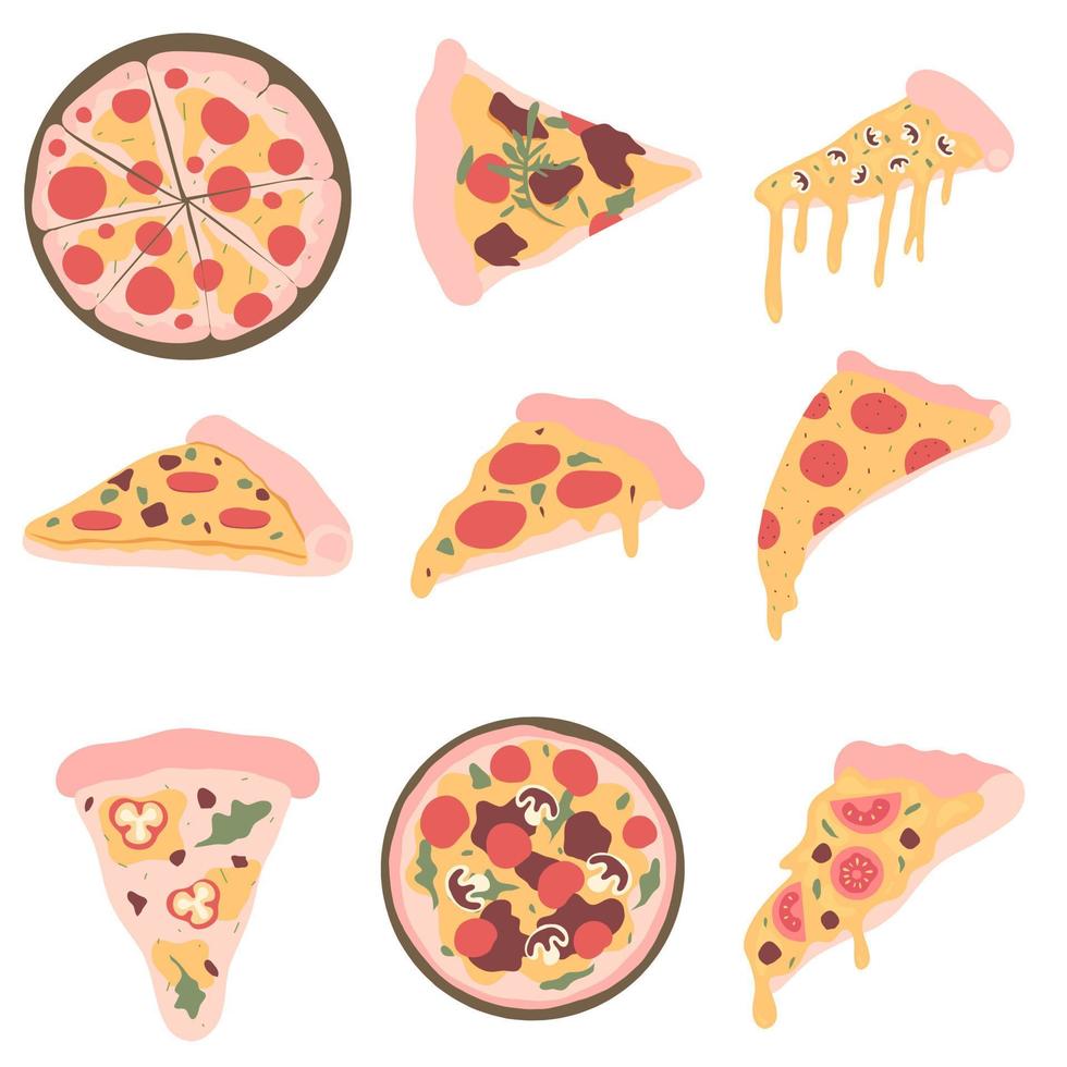Pizza collection flat hand-drawn illustration vector