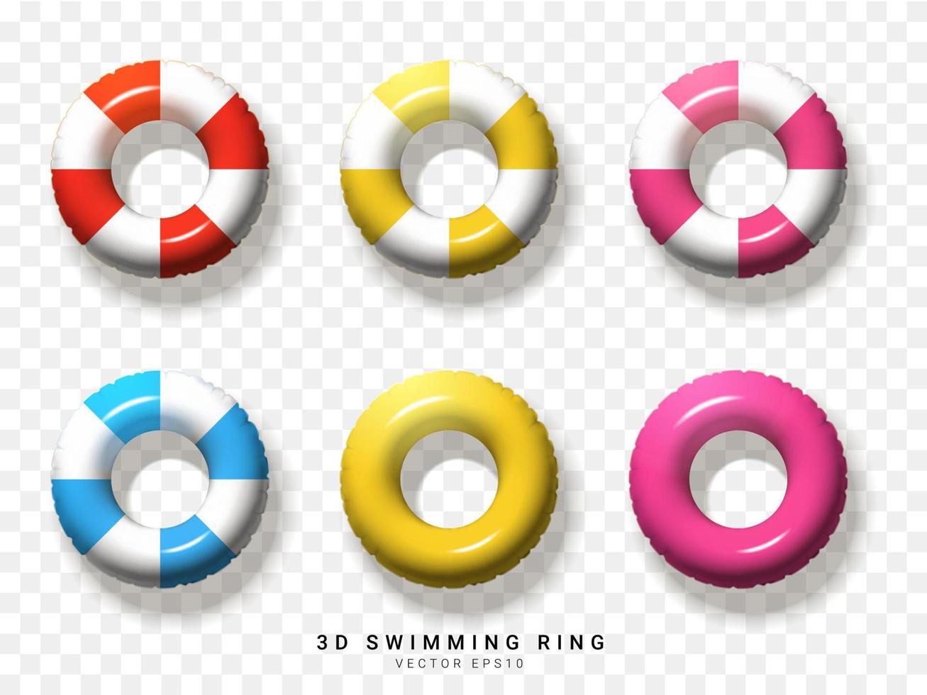 red, yellow, pink, blue, white, of 3D swimming ring element on transparent background. Vector illustration