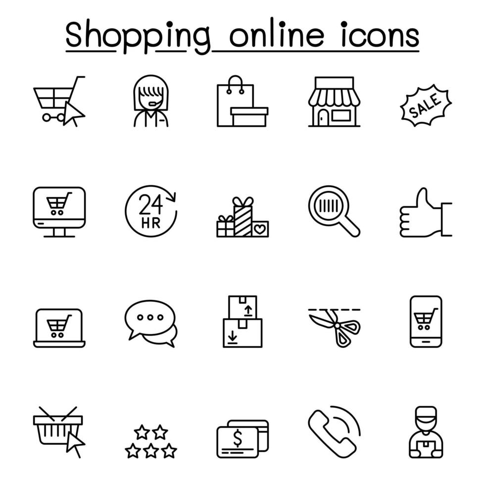 Shopping online icon set in thin line style vector