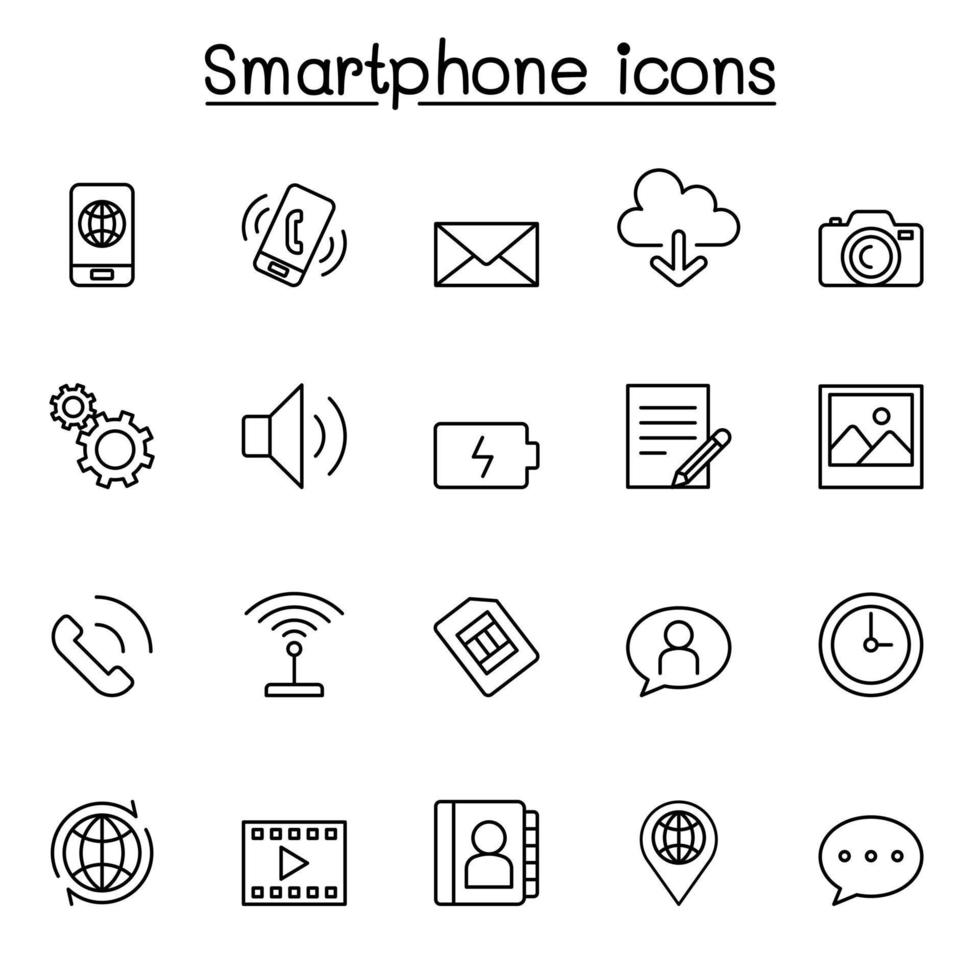 icono de teléfono inteligente establecido en estilo de línea delgada vector