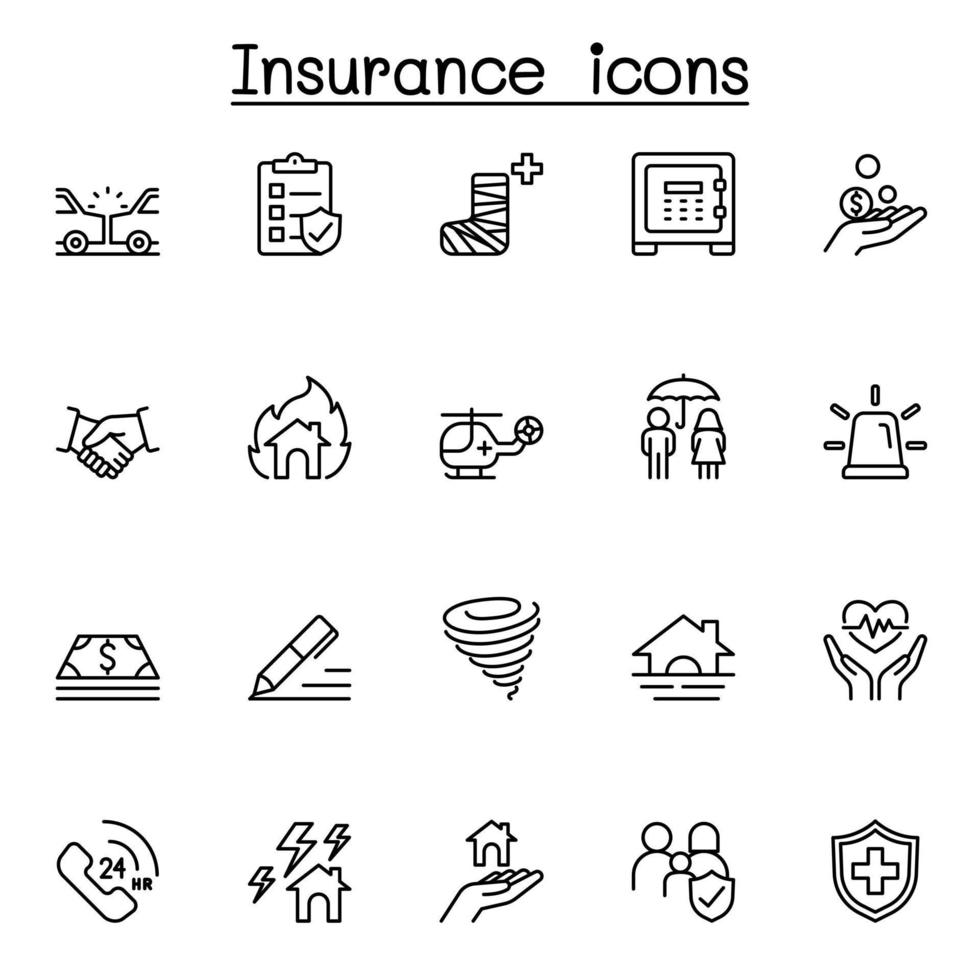 Insurance icon set in thin line style vector