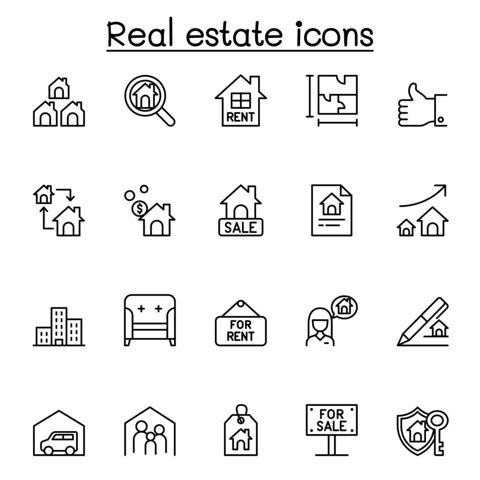 icono de bienes raíces en estilo de línea fina vector