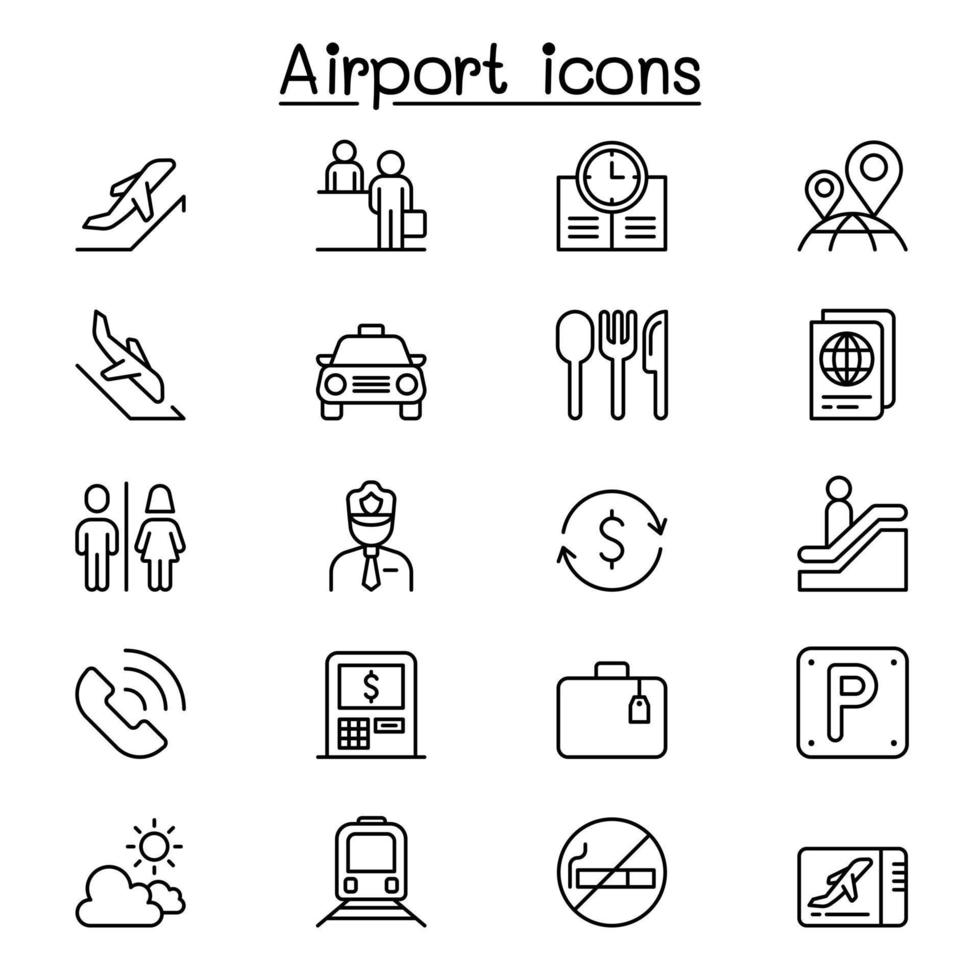 Airport icon set in thin line style vector