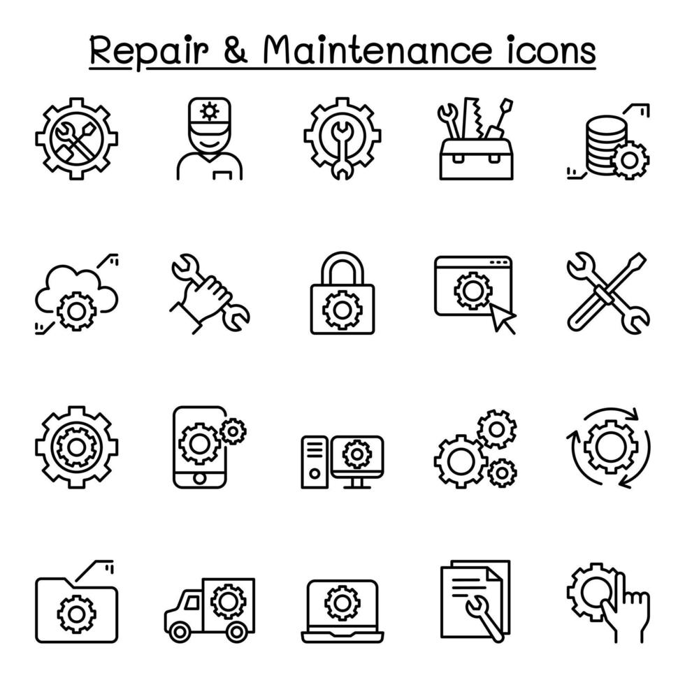 Repair and maintenance icon set in thin line style vector