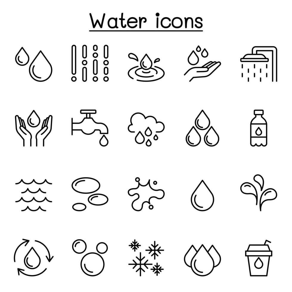 icono de línea de agua establecido en estilo de línea delgada vector