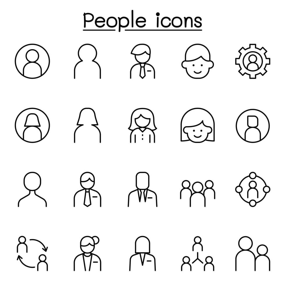 personas, usuario, relación, iconos de avatar establecidos en estilo de línea delgada vector