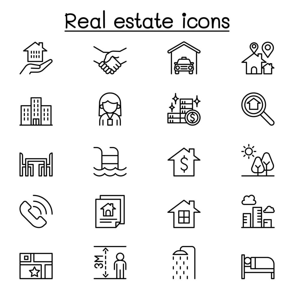 icono de bienes raíces en estilo de línea fina vector