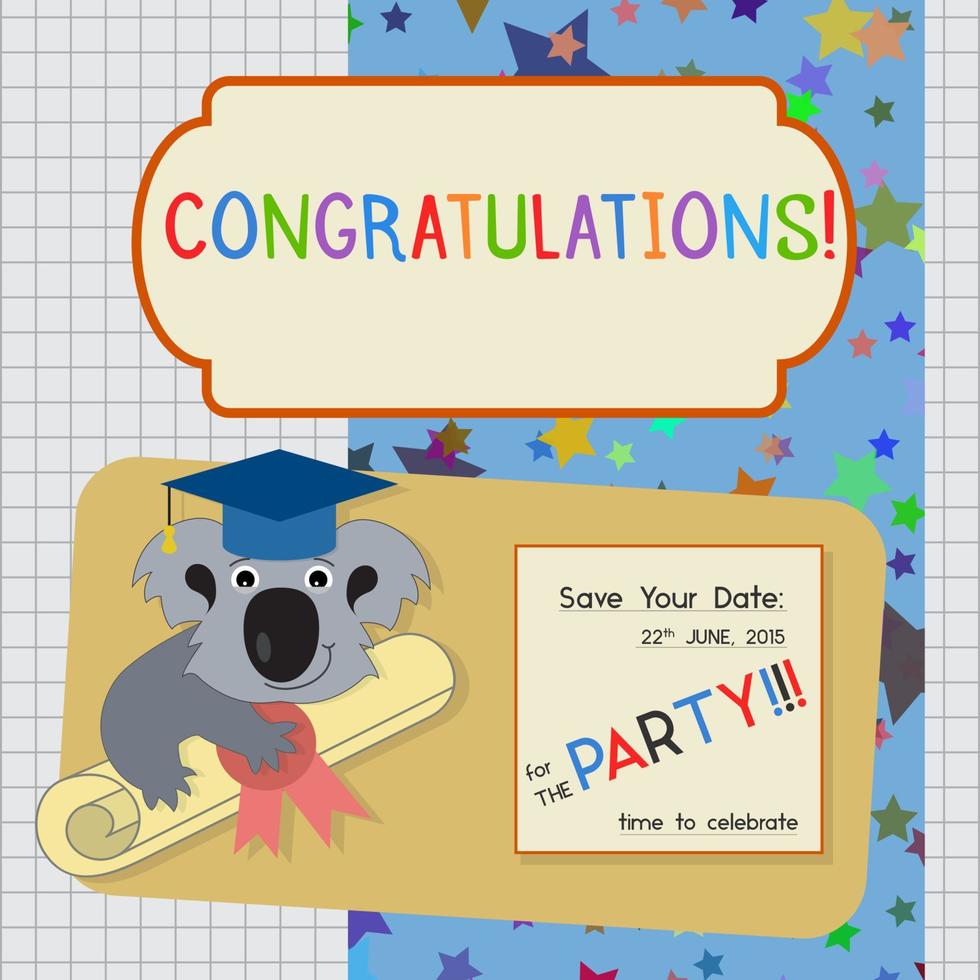 Graduation Congratulation Invitation Template with Koala vector