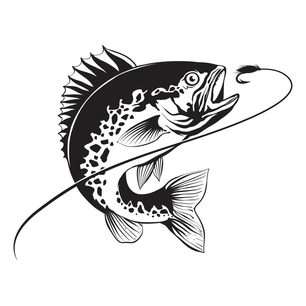 leap jumping bass fish clip art, fish logo black and white vector  illustration 5677319 Vector Art at Vecteezy