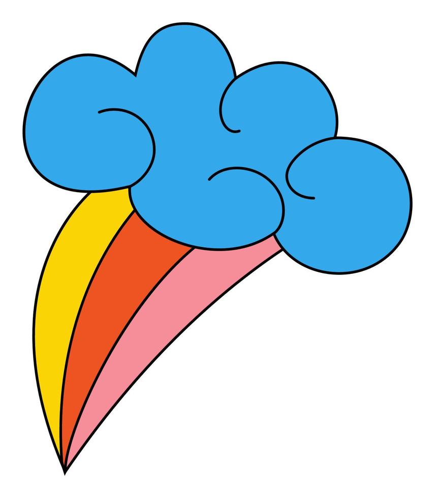 sticker cloud with rainbow. psychedelic groovy element vector