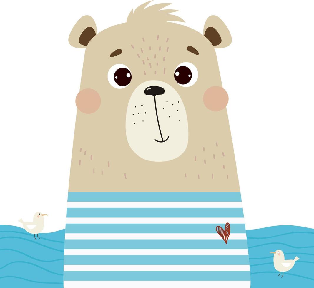 lindo oso marinero. ilustración vector