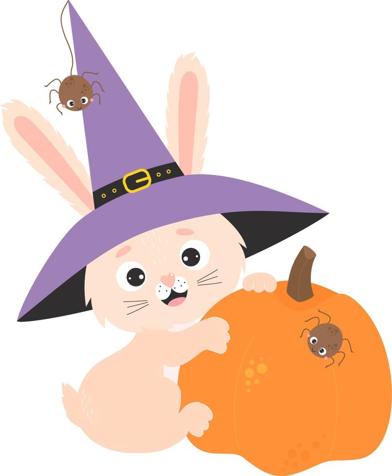 Cute halloween bunny with pumpkin vector