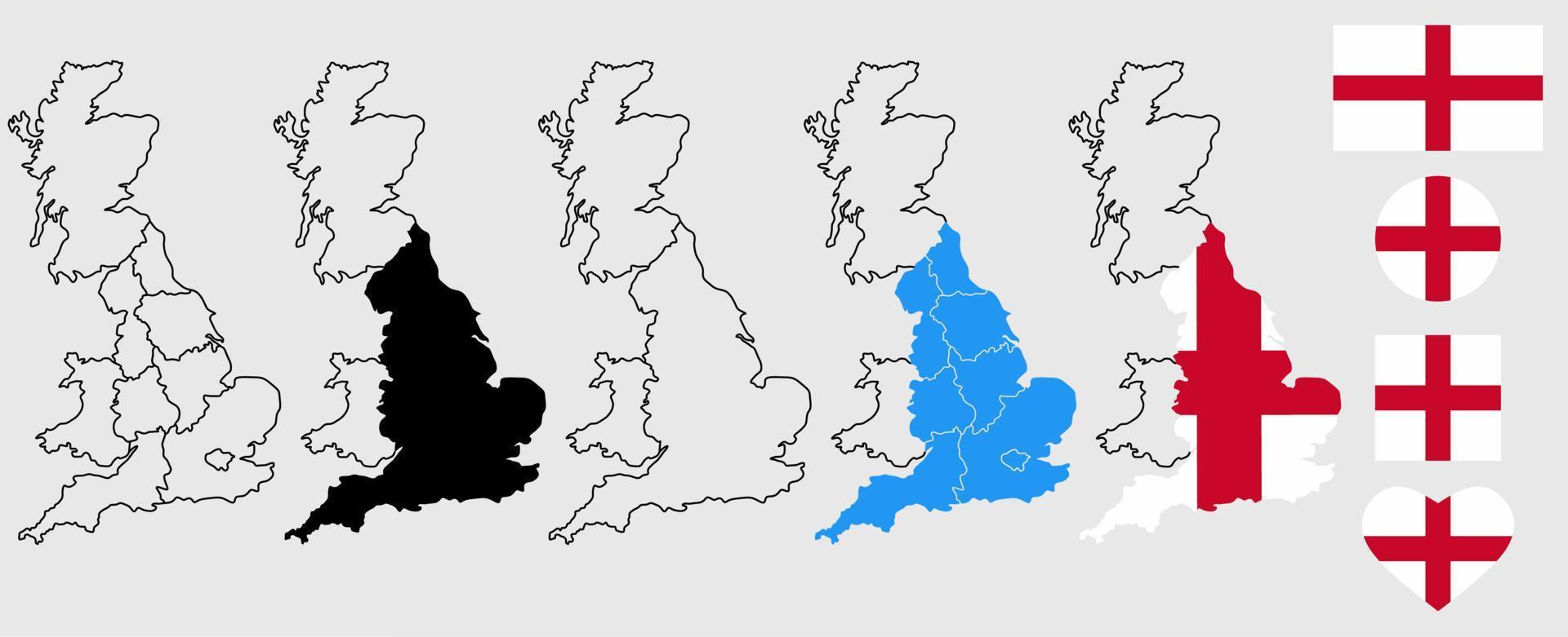 conjunto de iconos de bandera de mapa de inglaterra vector