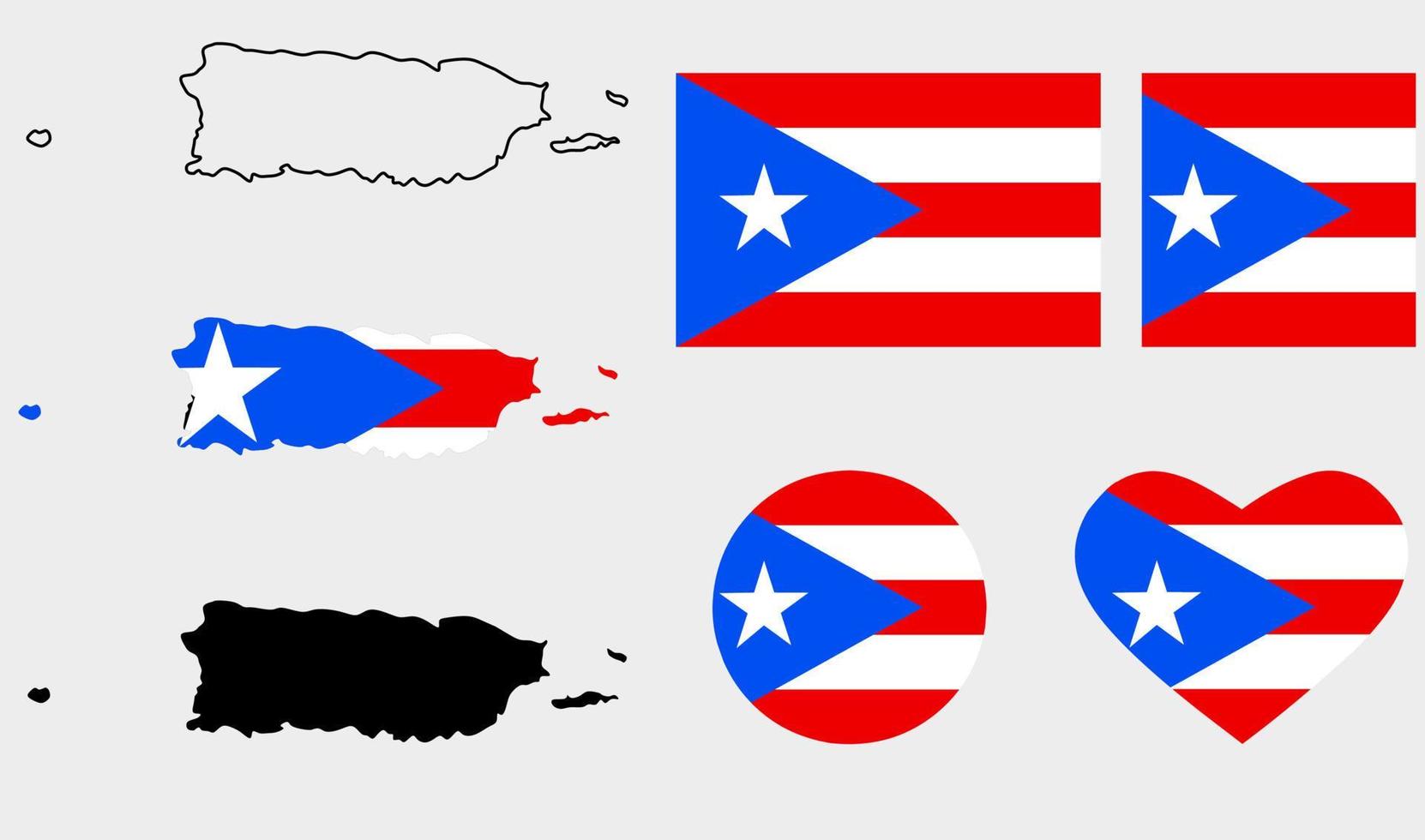 conjunto de iconos de bandera de mapa del estado libre asociado de puerto rico vector