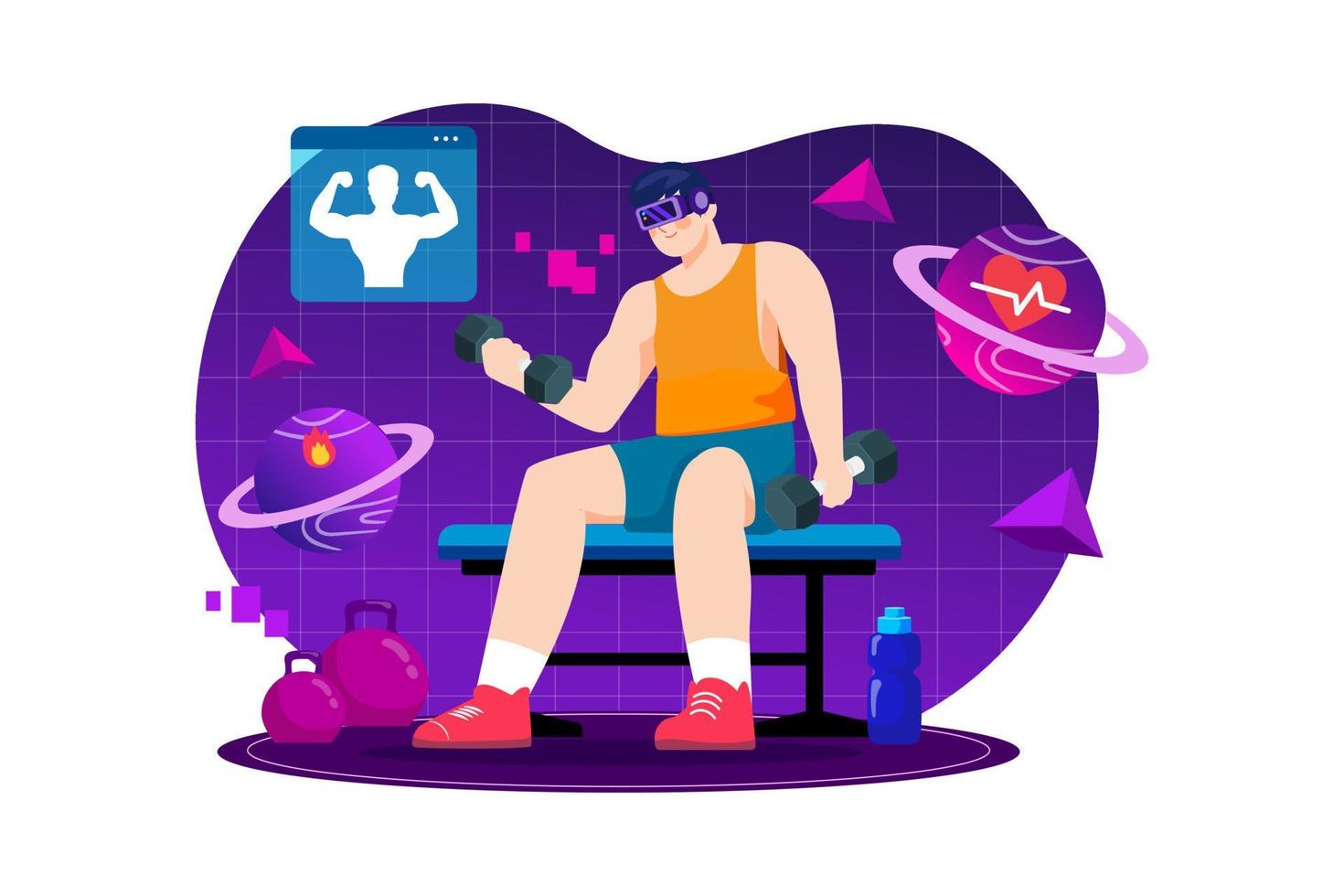 Man exercising in the metaverse vector