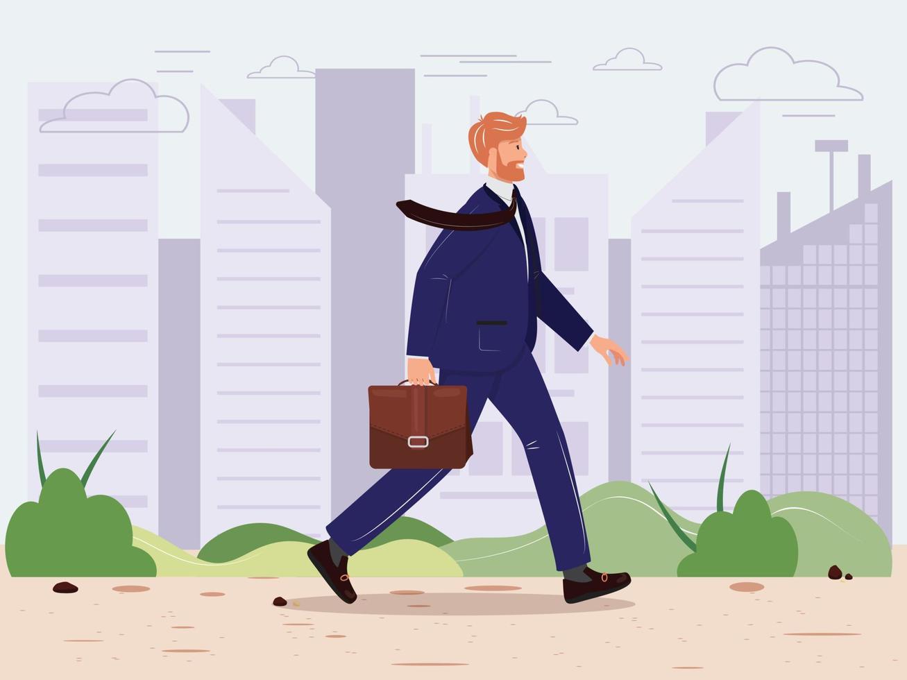 Happy young man in the suit walking to the office in the city. Man in the business suit walking to the office. People lifestyle concept. vector