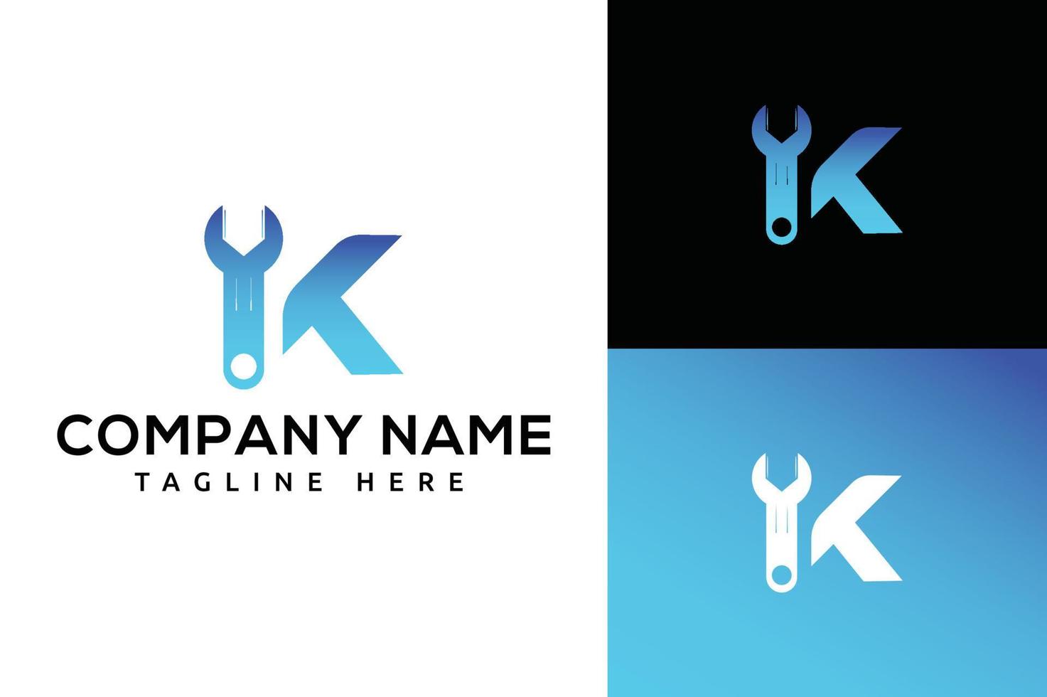 Wrench and letter K logo icon, repair and maintenance concept - Vector. Letter K  Wrench Logo Design Vector Icon Graphic Emblem Illustration Background Template. K modern logo with wrench.