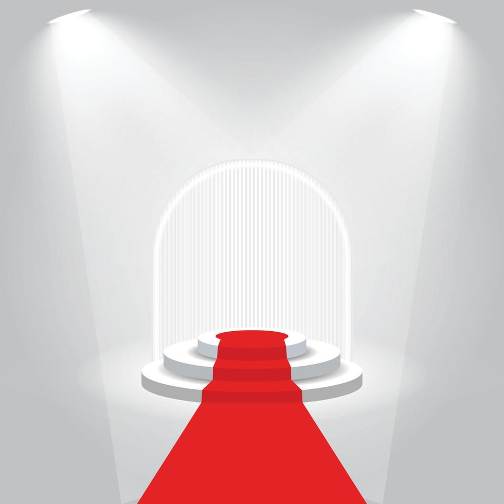 Podium Stage with Red carpet and white lamp vector