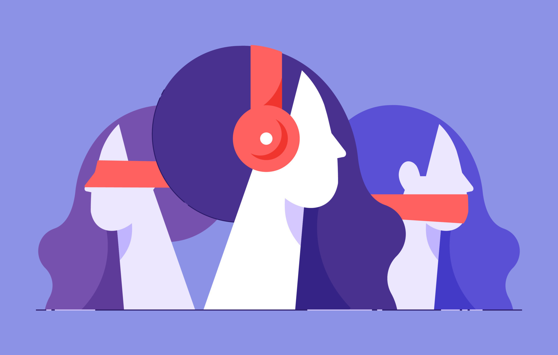 Women head with blindfolded eyes, ears, mouth blind deaf mute persons