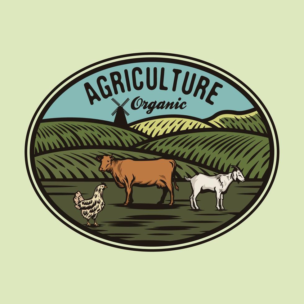 Livestock farming design with farm animals badge vector