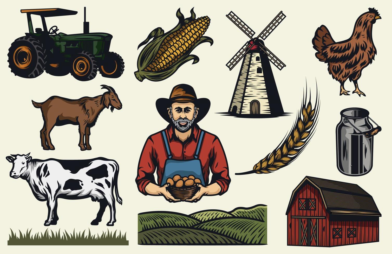 Vintage Farming Design elements collection vector