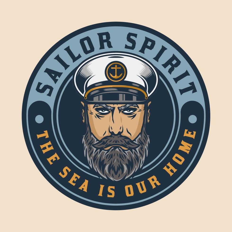 Vintage Ship Captain with hat sailor emblem vector