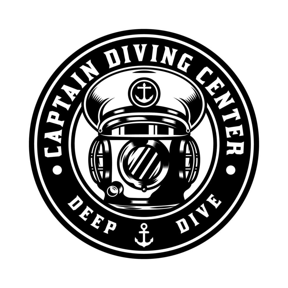 Vintage Ship Captain Hat in Diving Helmet badge design vector
