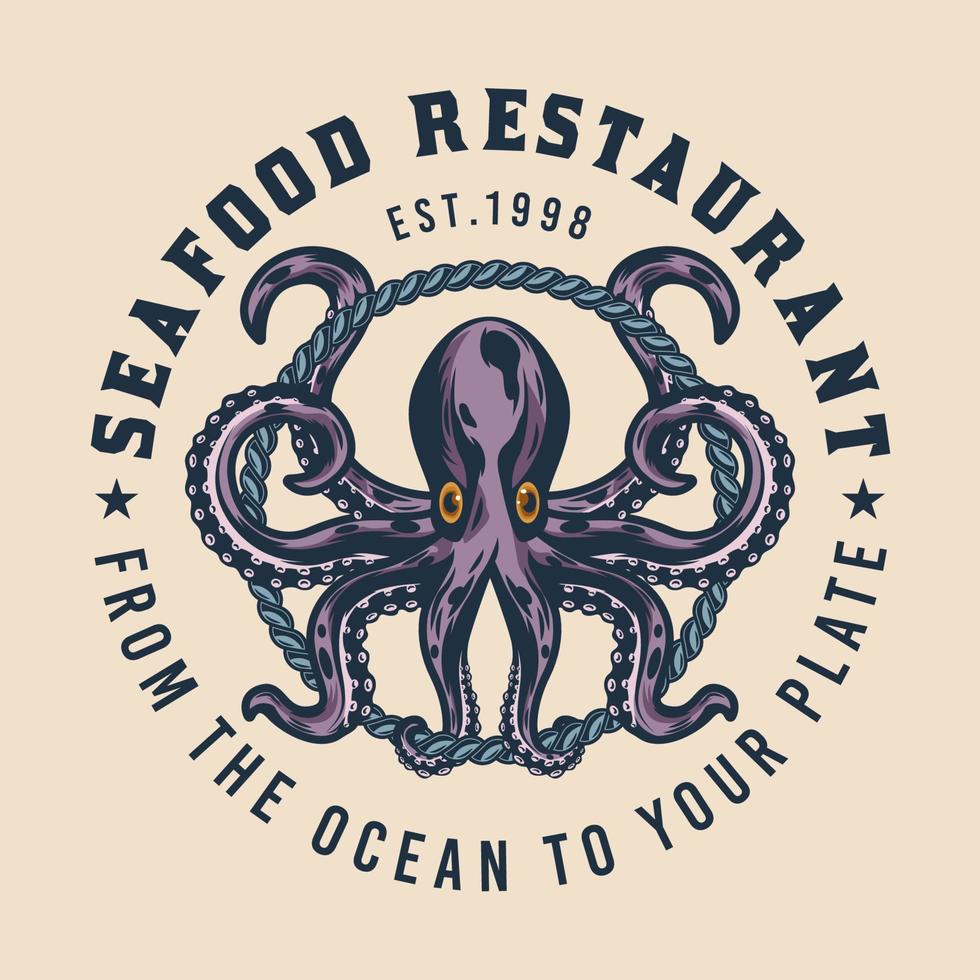 Octopus with rope seafood restaurant badge vector