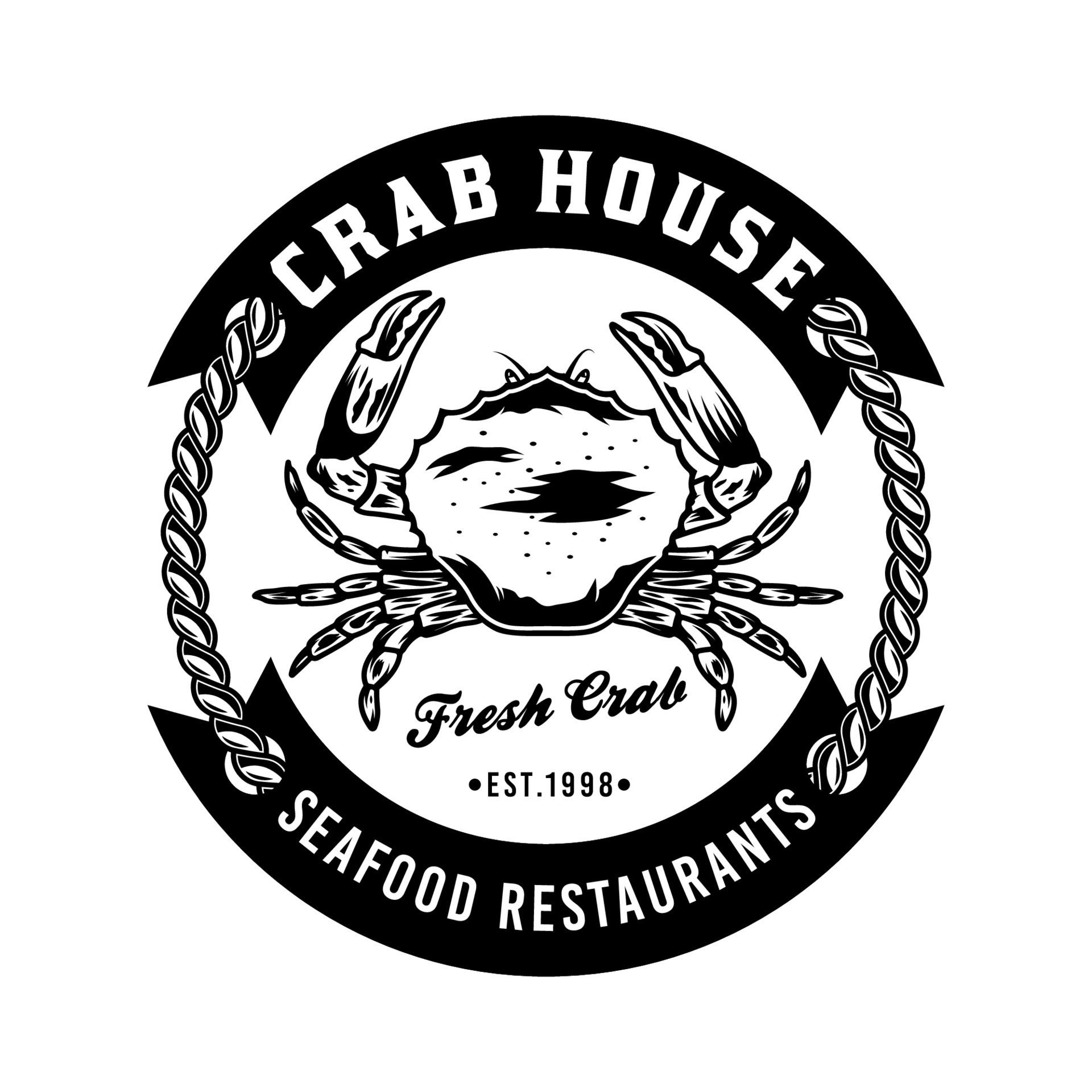 Crab and marine ship rope seafood restaurant badge 8895830 Vector Art