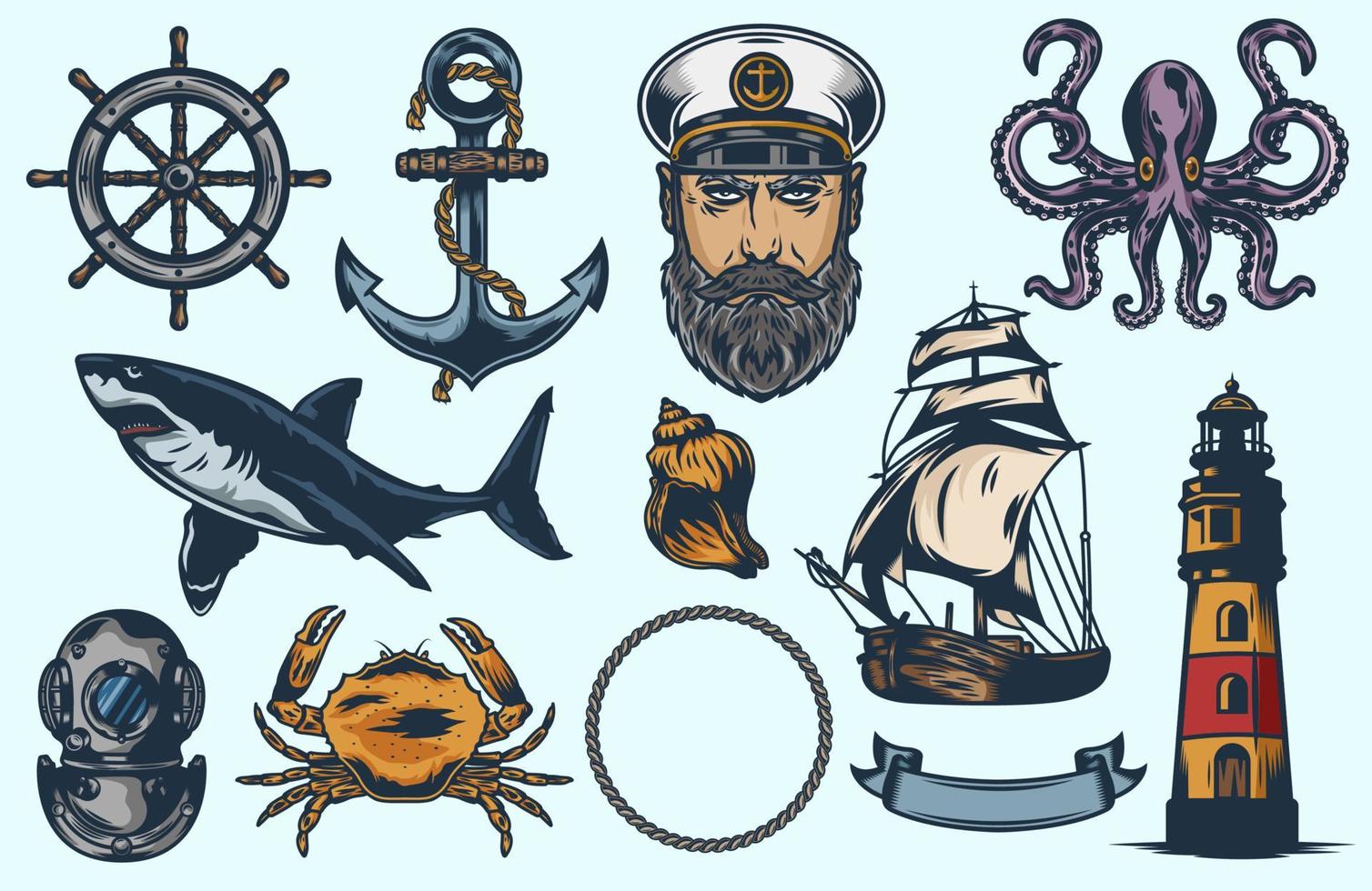 Vintage Nautical and Marine Design Elements vector