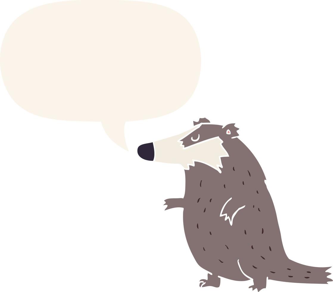 cartoon badger and speech bubble in retro style vector