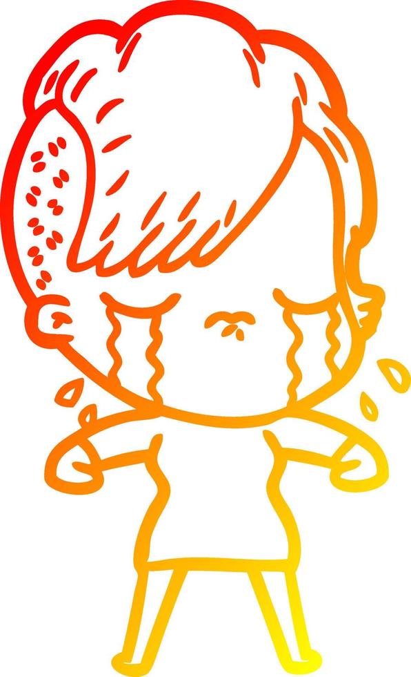 warm gradient line drawing cartoon crying girl vector