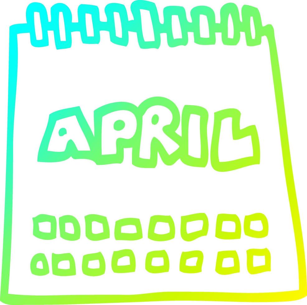 cold gradient line drawing cartoon calendar showing month of april vector