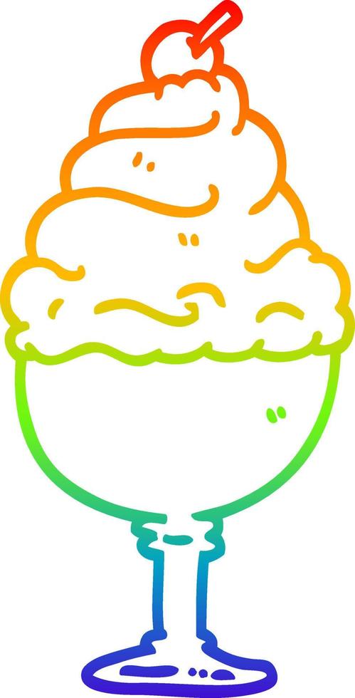 helado de dibujos animados de dibujo de línea de gradiente de arco iris vector