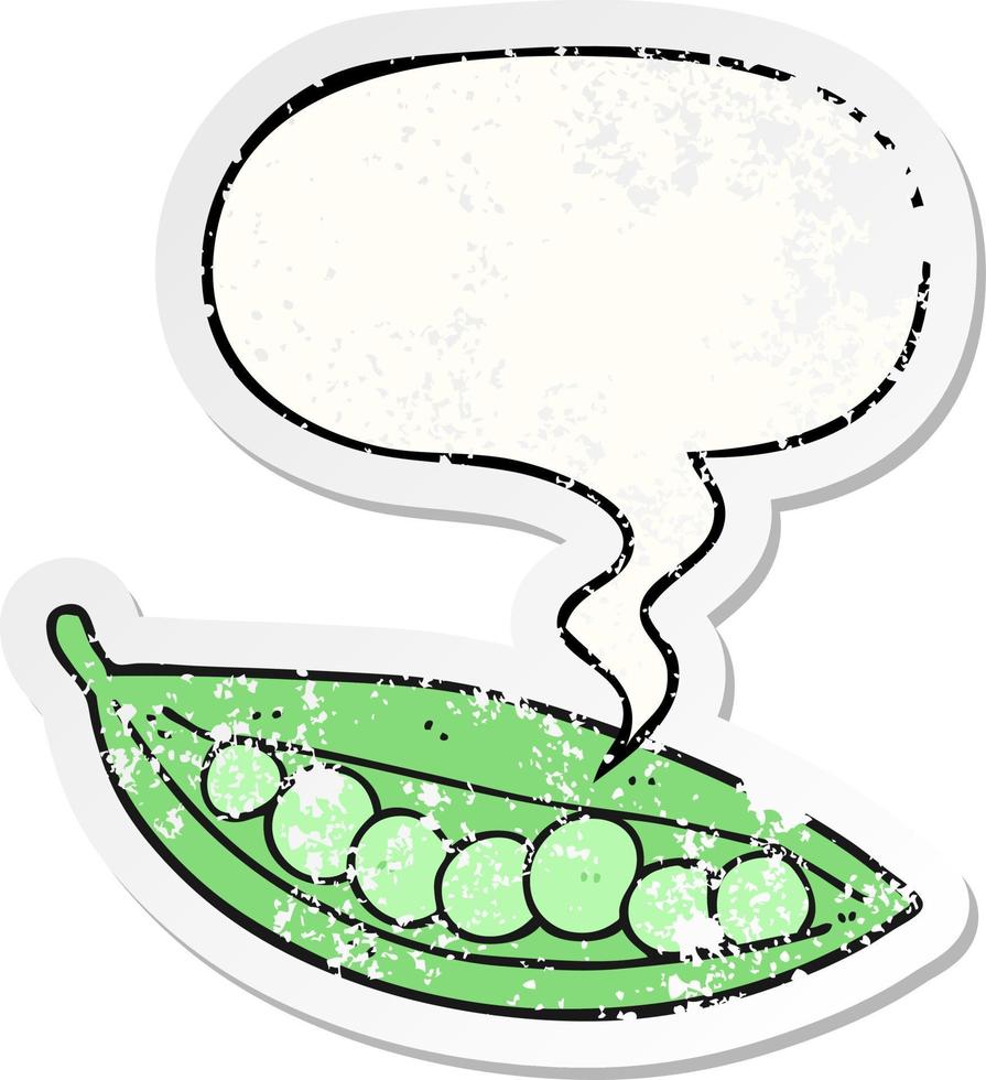 cartoon peas in pod and speech bubble distressed sticker vector