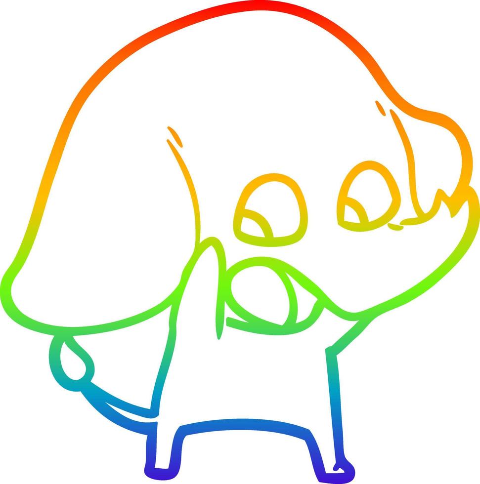 dibujo de línea de gradiente de arco iris lindo elefante de dibujos animados vector