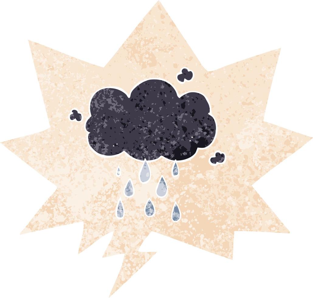 caricatura, nube, lloviendo, y, burbuja del discurso, en, retro, textura, estilo vector