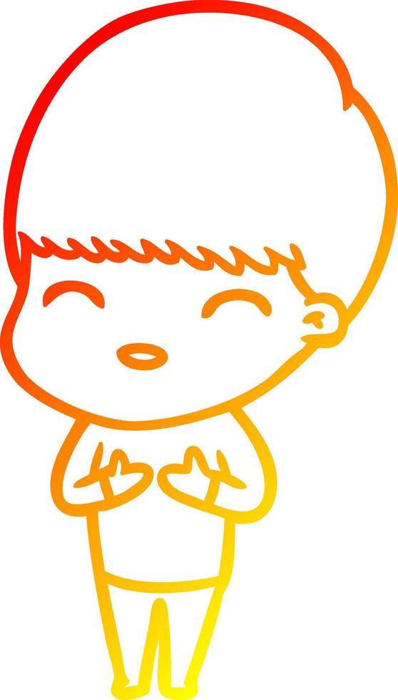 warm gradient line drawing happy cartoon boy vector