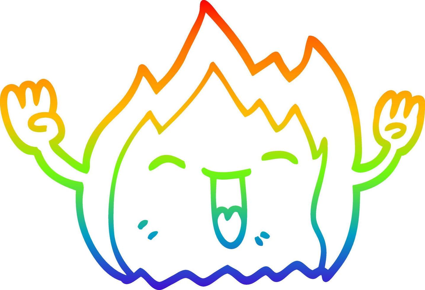 rainbow gradient line drawing cartoon happy red flame vector