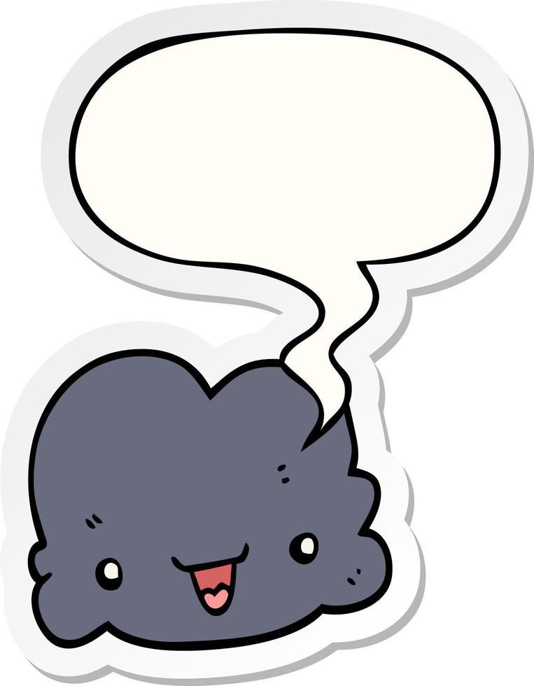 cartoon tiny happy cloud and speech bubble sticker vector