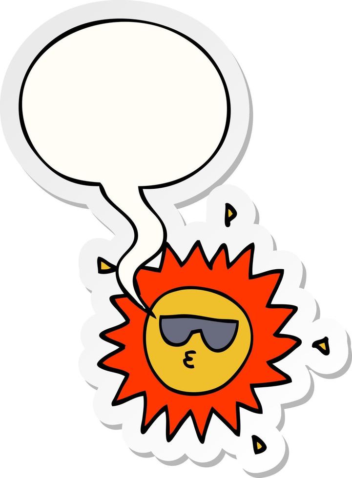 cartoon sun and speech bubble sticker vector