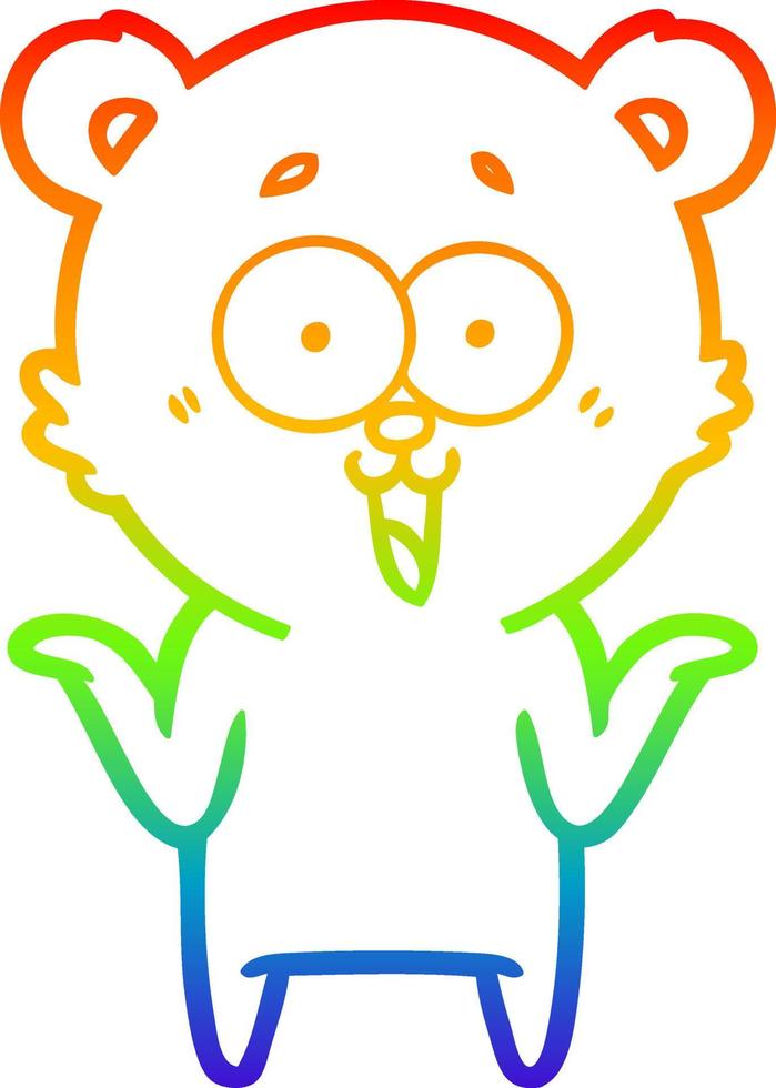 rainbow gradient line drawing laughing teddy  bear cartoon vector