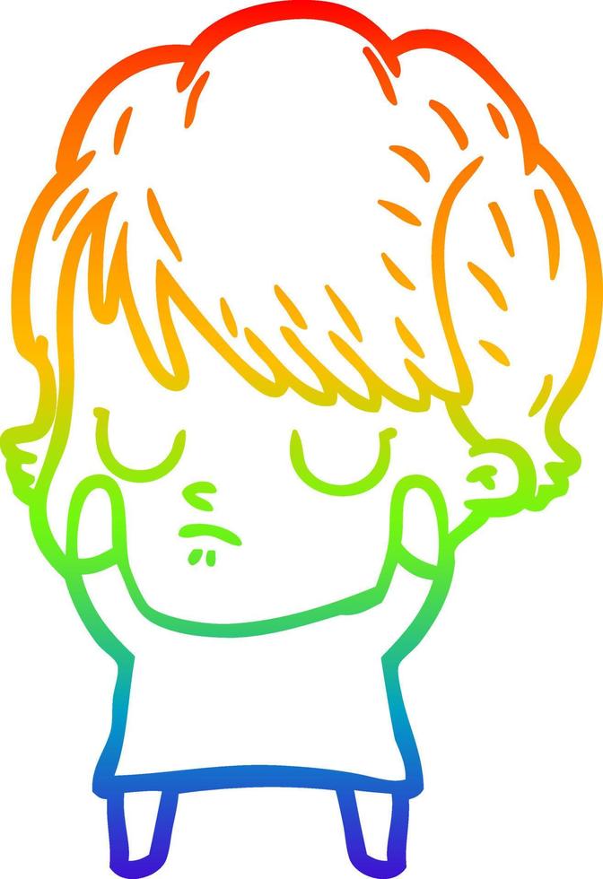 rainbow gradient line drawing cartoon woman vector