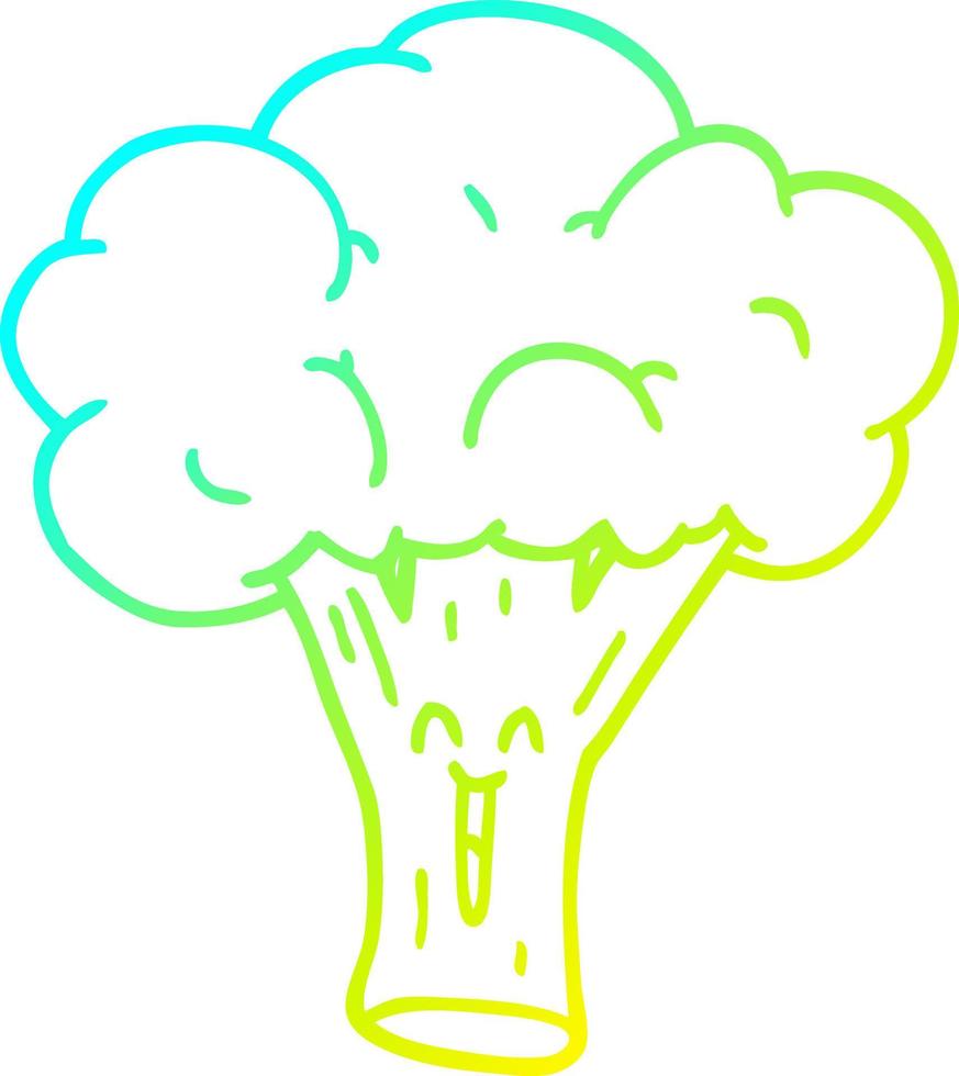 cold gradient line drawing cartoon broccoli vector