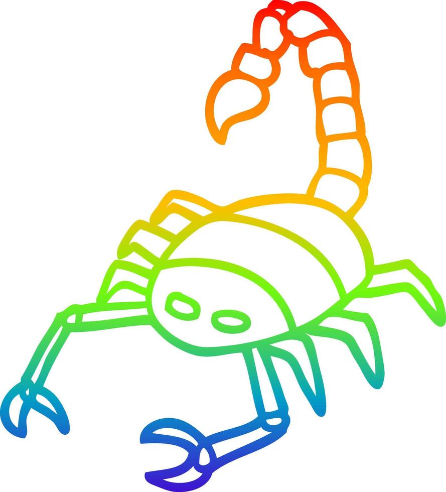 rainbow gradient line drawing cartoon scorpion vector