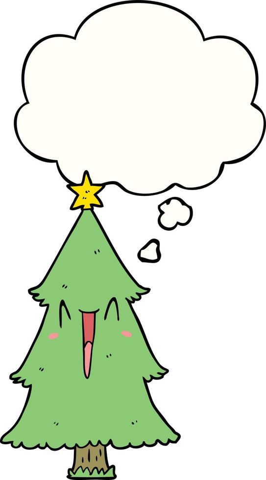 cartoon christmas tree and thought bubble vector