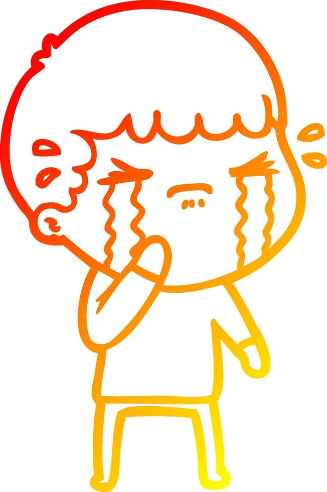 warm gradient line drawing cartoon man crying vector